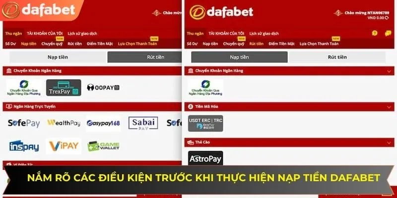 Nắm rõ các điều kiện trước khi thực hiện nạp tiền dafabet
